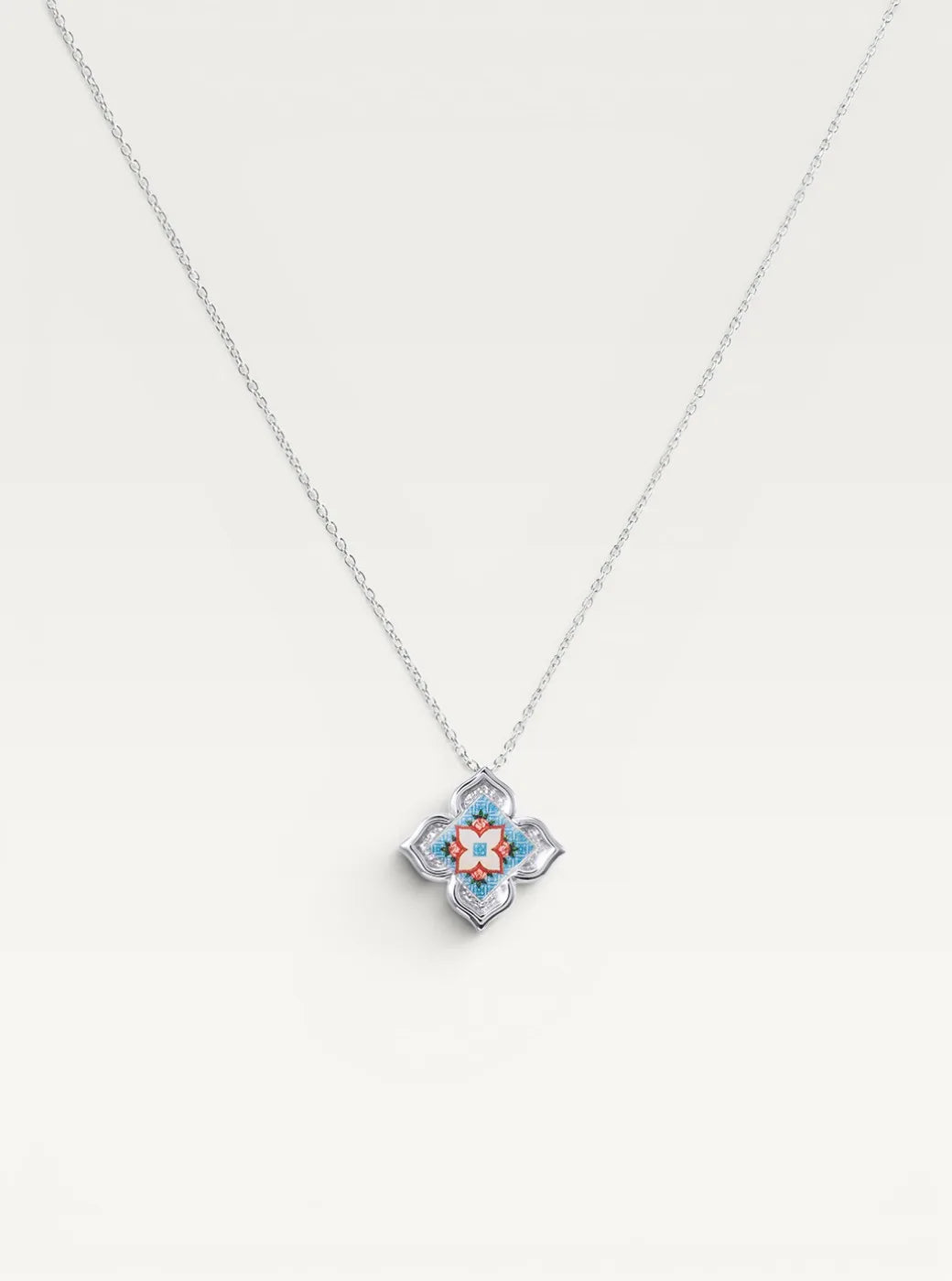 Peranakan Floral Silver Pendant Necklace - English Belle