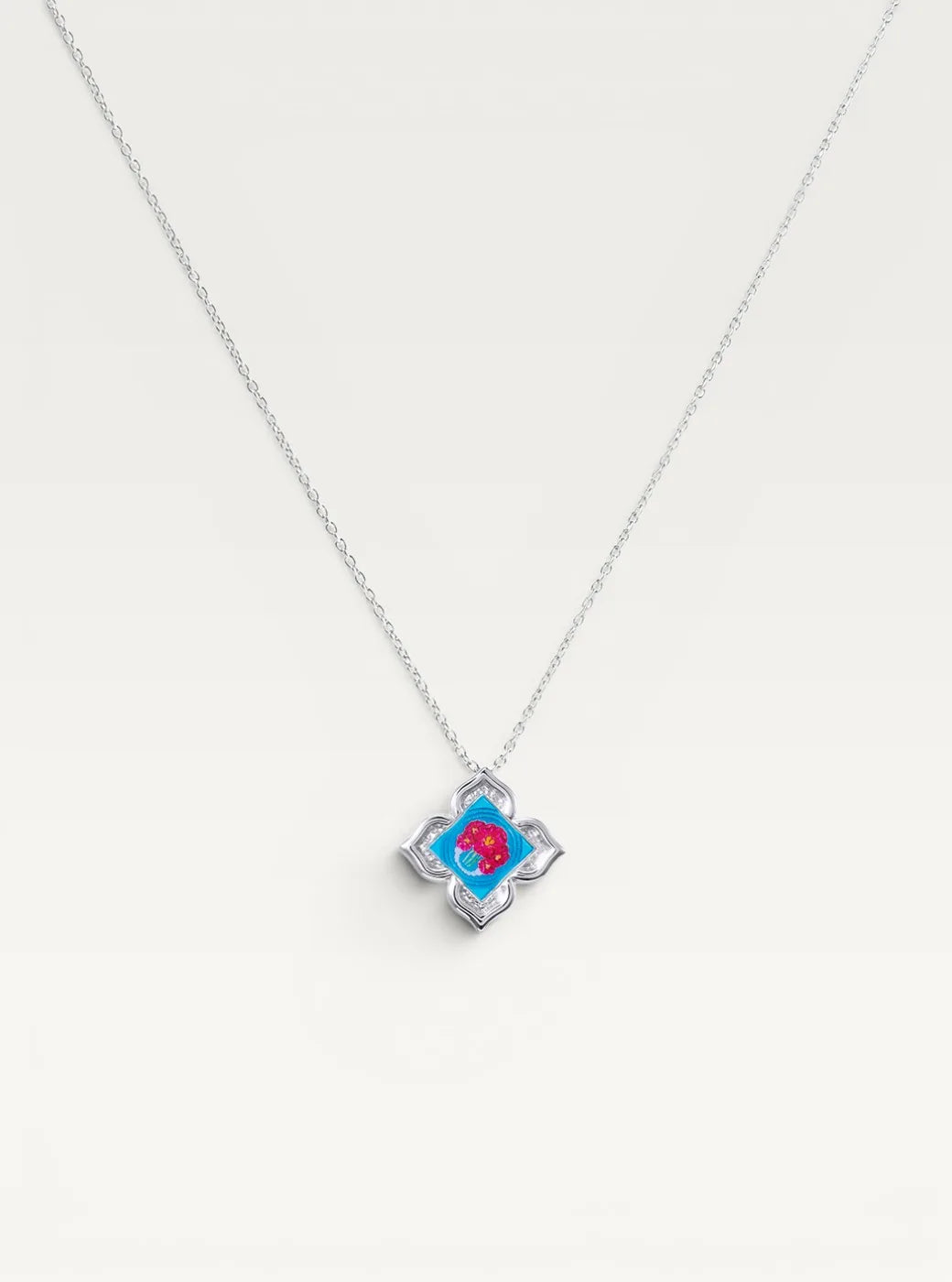 Peranakan Floral Silver Pendant Necklace - Nyra Bloom