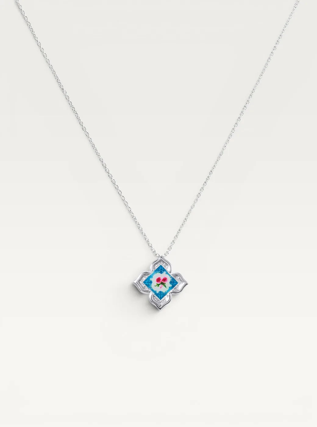 Peranakan Floral Silver Pendant Necklace - Pixie Pomp