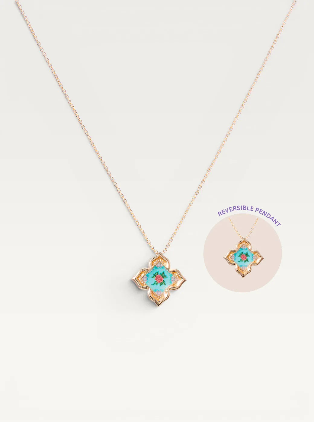 Peranakan Floral Pendant Necklace - Turquoise