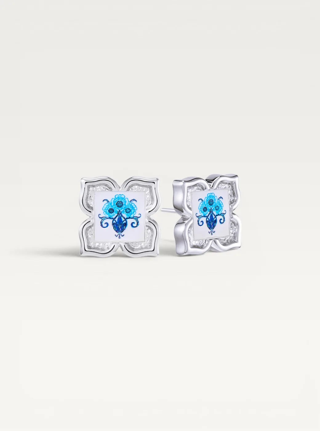 Peranakan Floral Stud Earrings - Blue Vase