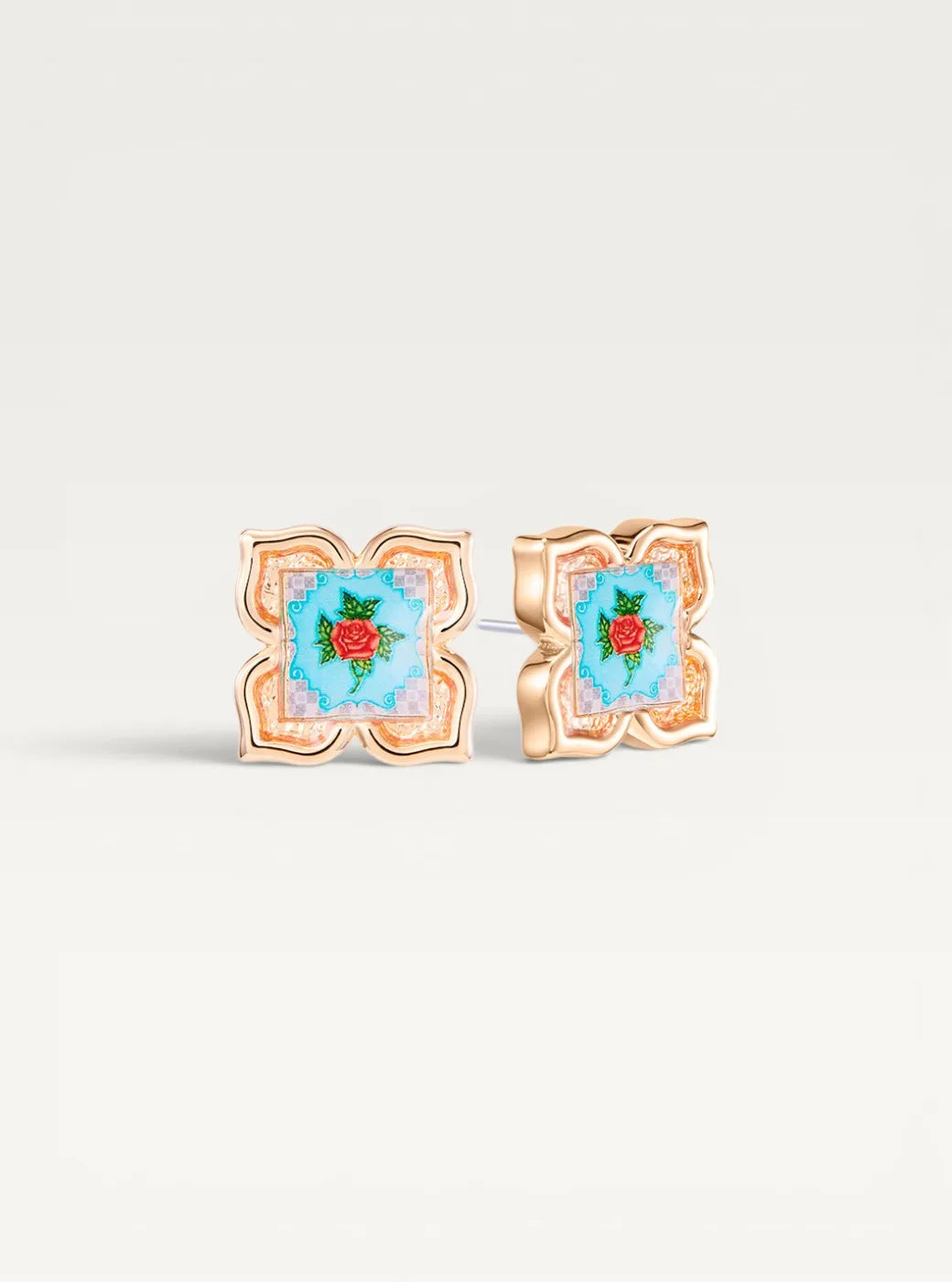 Peranakan Floral Stud Earrings - Turquoise