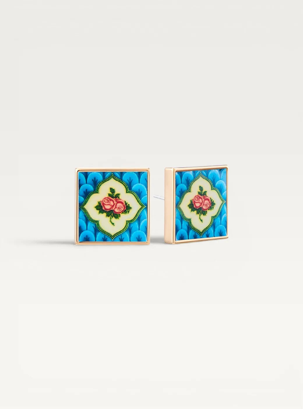 Peranakan Tile Stud Earrings - Blue