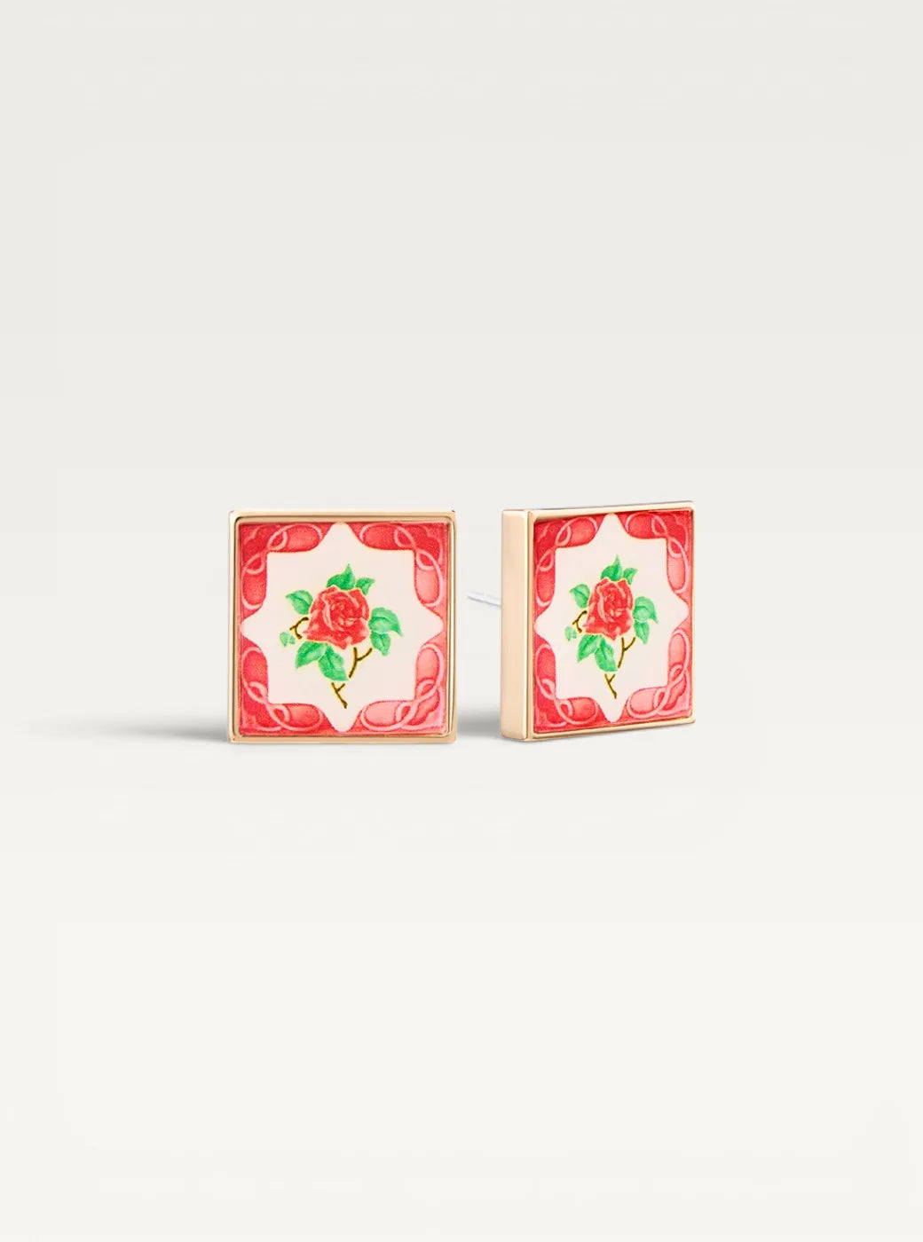 Peranakan Tile Stud Earrings - Rosy Pink
