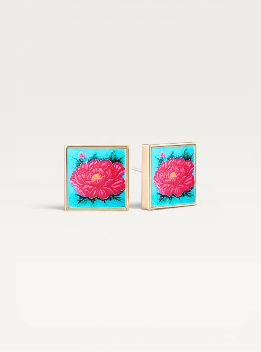 Peranakan Tile Stud Earrings - Classic Bloom