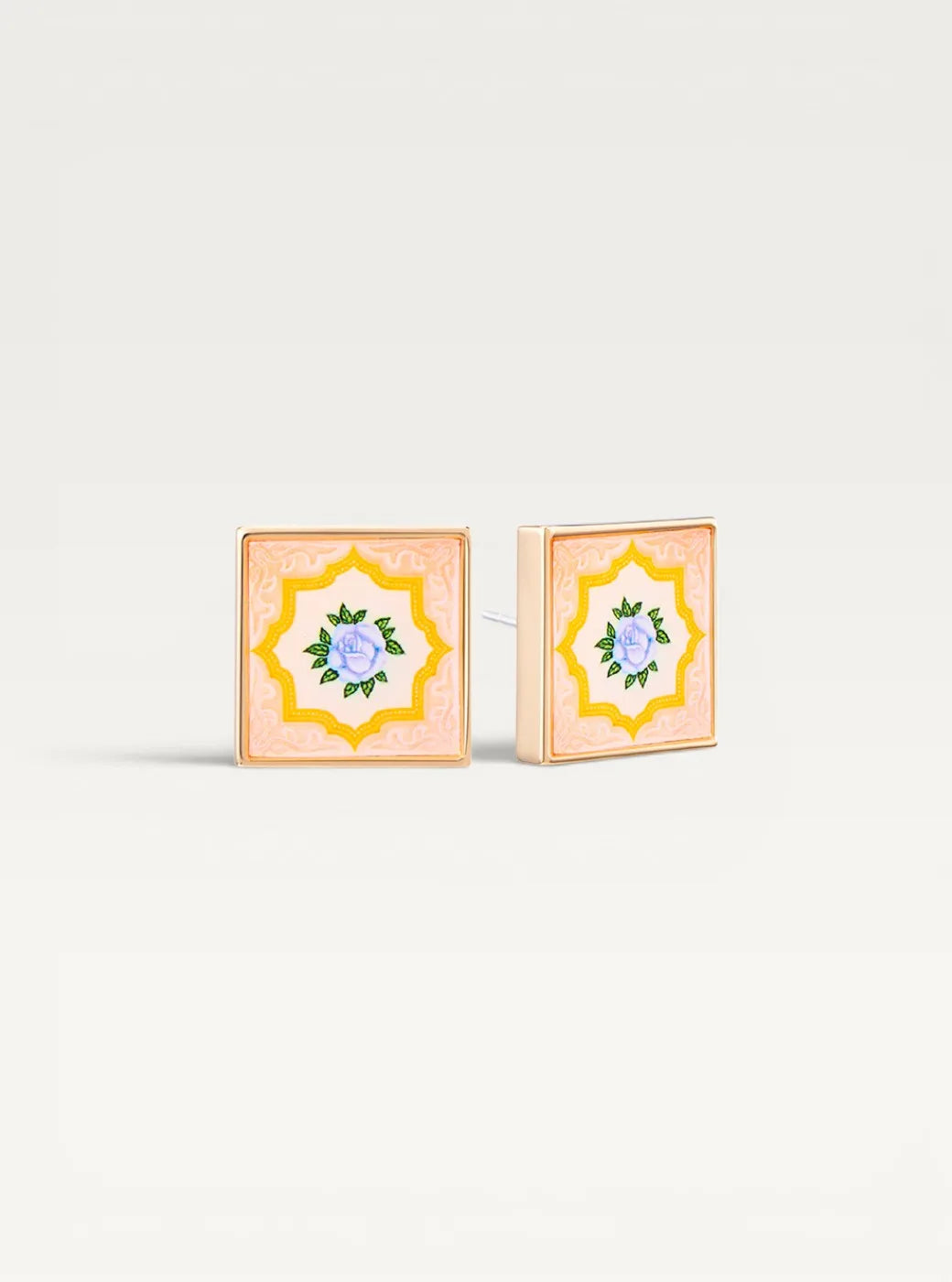 Peranakan Tile Stud Earrings - Coral