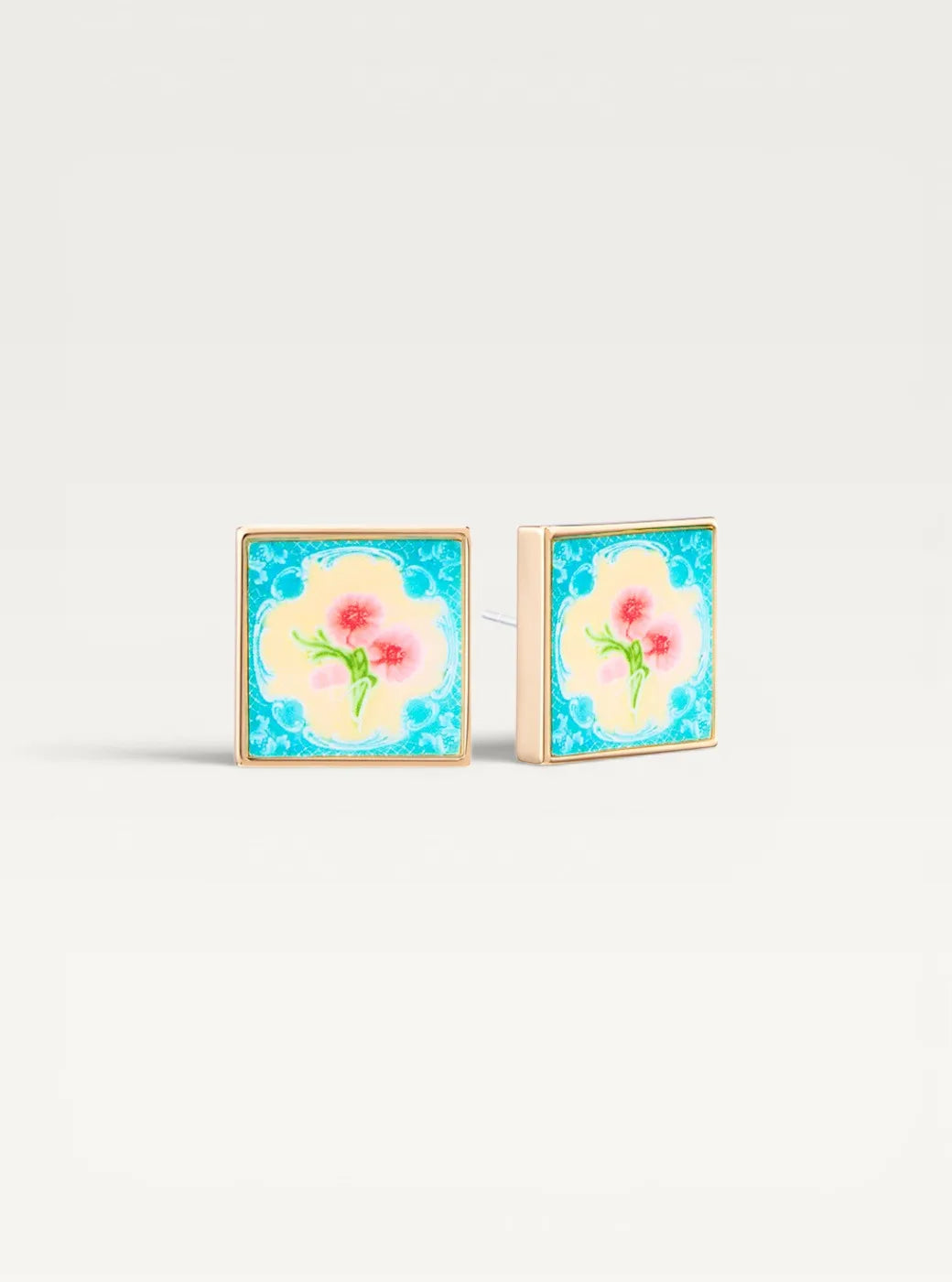 Peranakan Tile Stud Earrings - Dreamy Turquoise