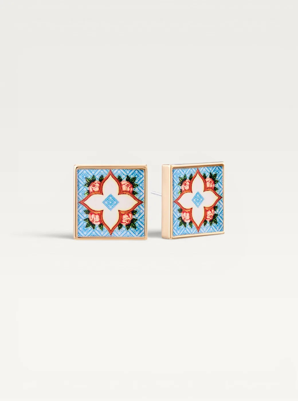 Peranakan Tile Stud Earrings - English