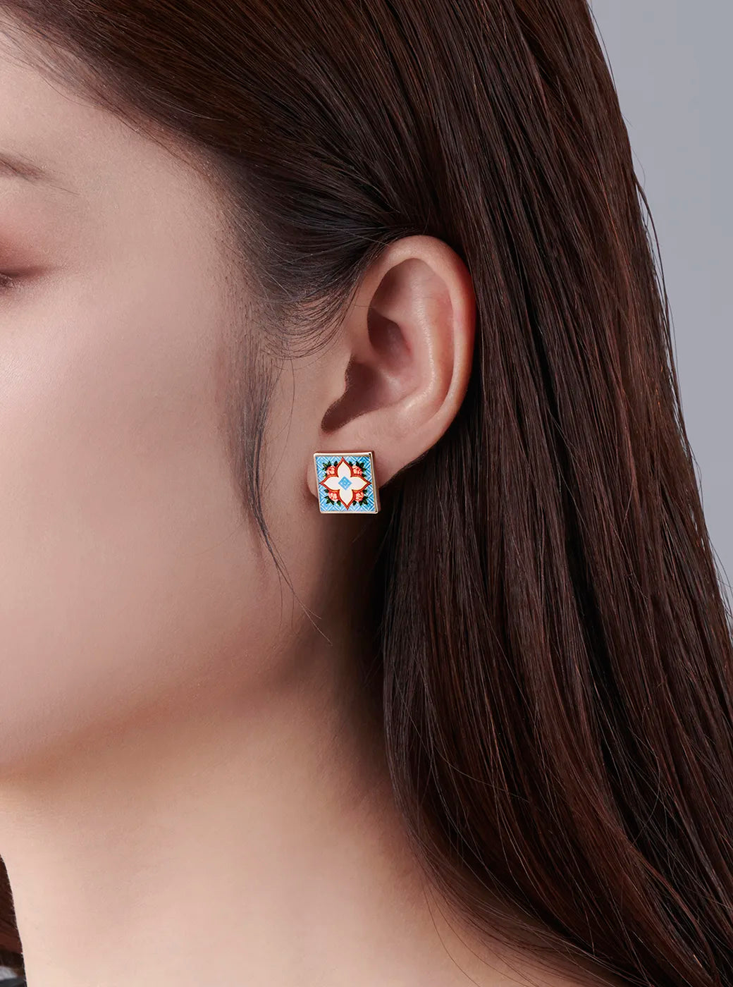 Peranakan Tile Stud Earrings - English