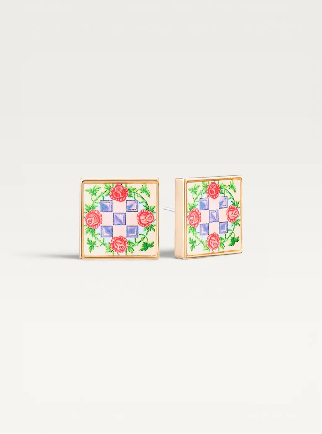 Peranakan Tile Stud Earrings - French Rose