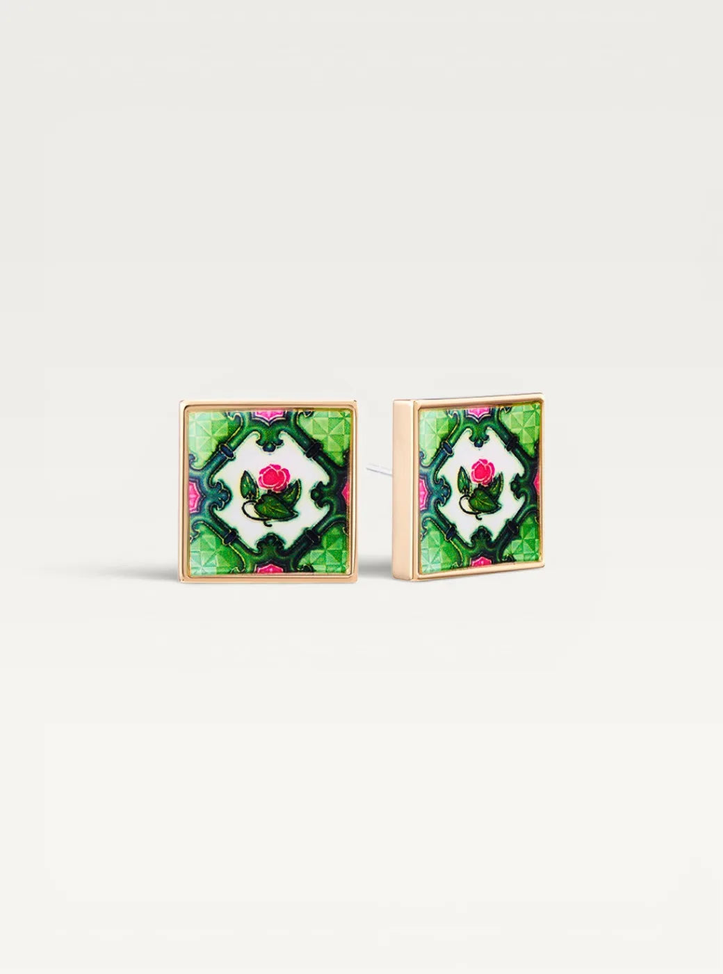Peranakan Tile Stud Earrings - Lotus