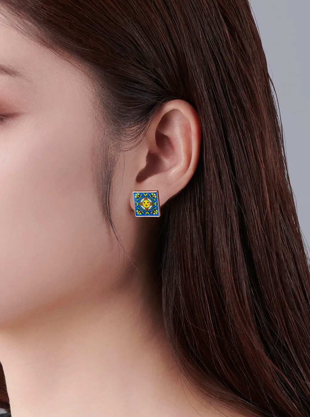 Spanish Tile Stud Earrings - Sun